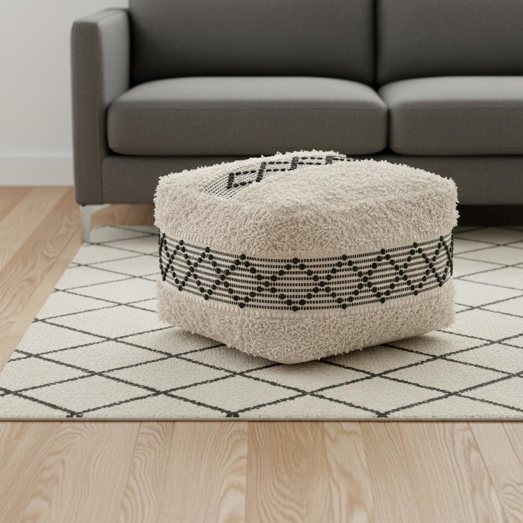 24" Black Cotton Round Ottoman-0