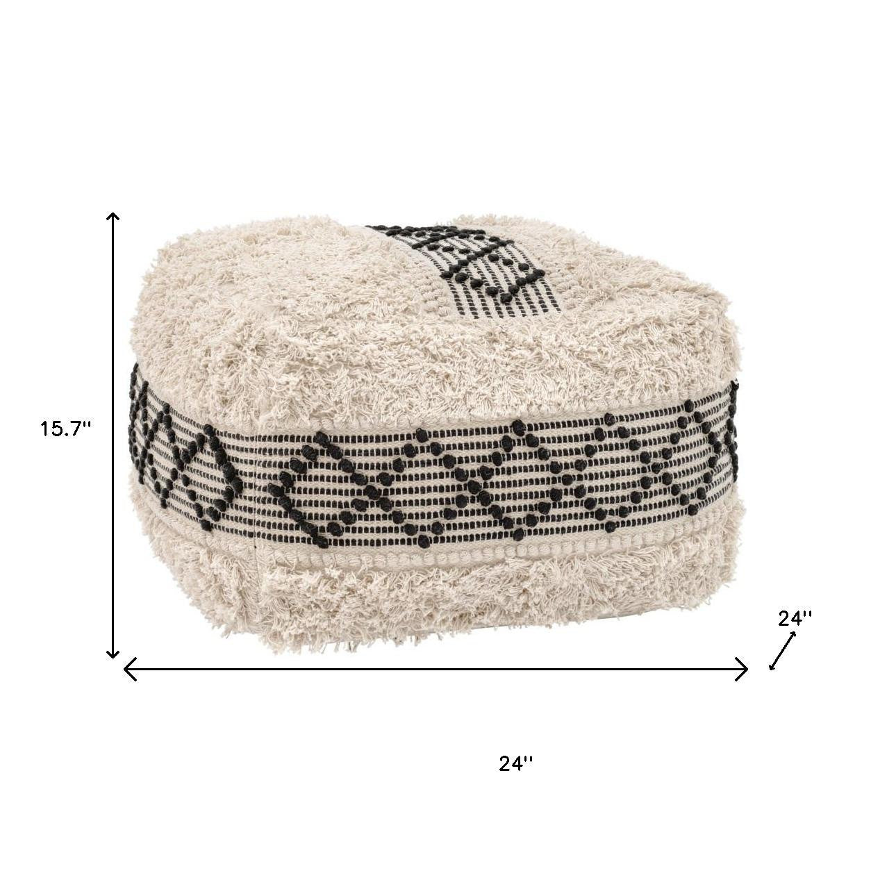 24" Black Cotton Round Ottoman-6