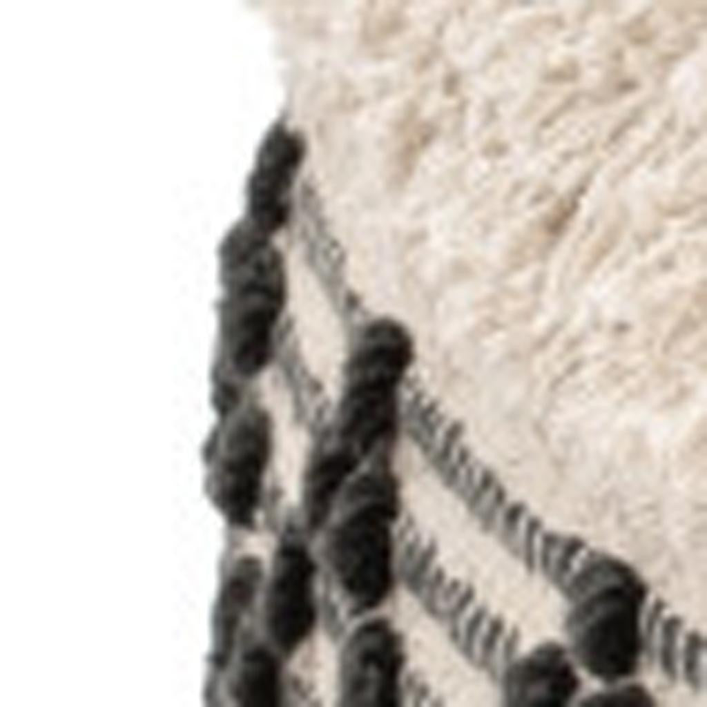 24" Black Cotton Round Ottoman-4