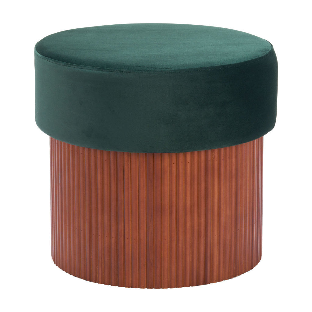 20" Green and Brown Fabric Round Ottoman-1