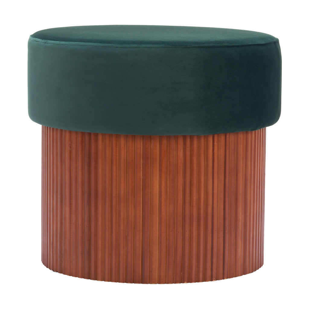20" Green and Brown Fabric Round Ottoman-2