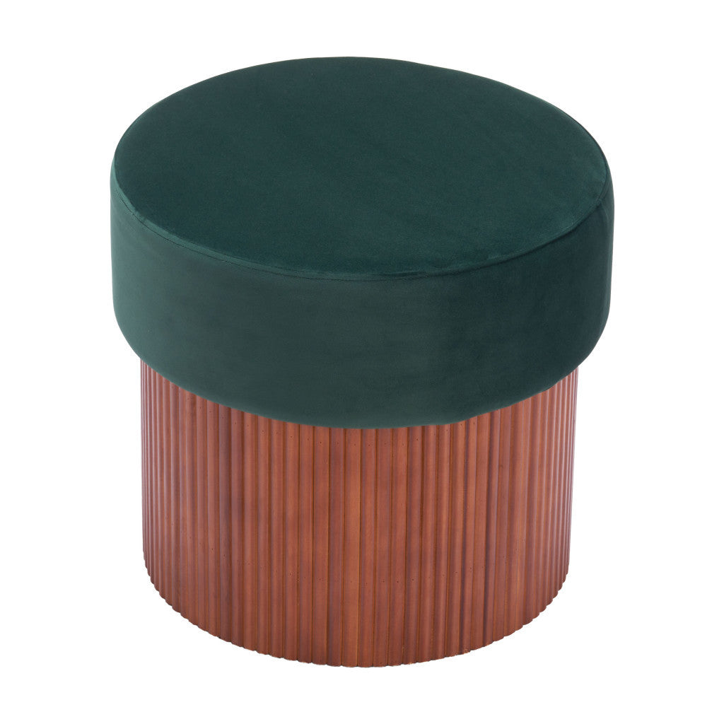 20" Green and Brown Fabric Round Ottoman-3