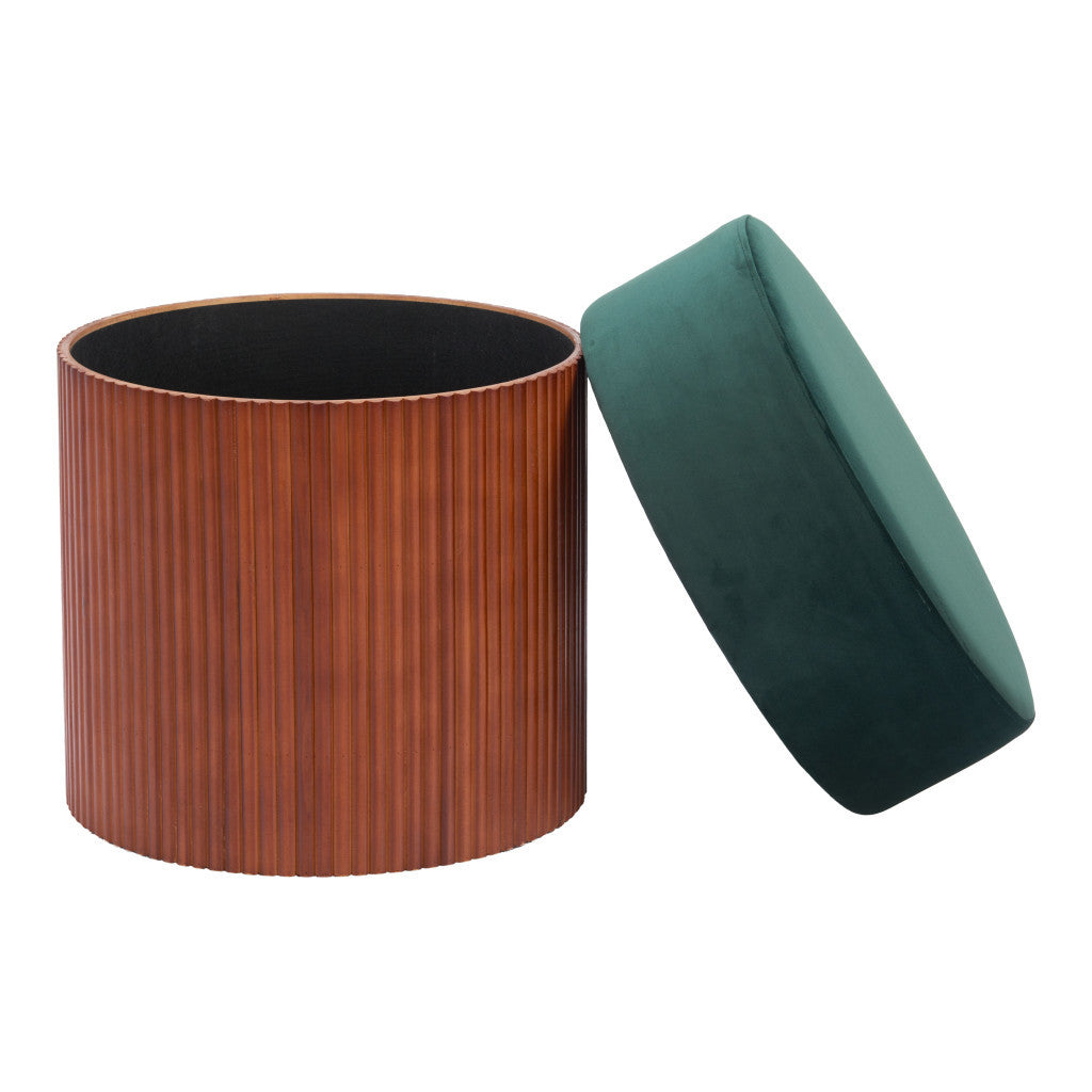 20" Green and Brown Fabric Round Ottoman-4