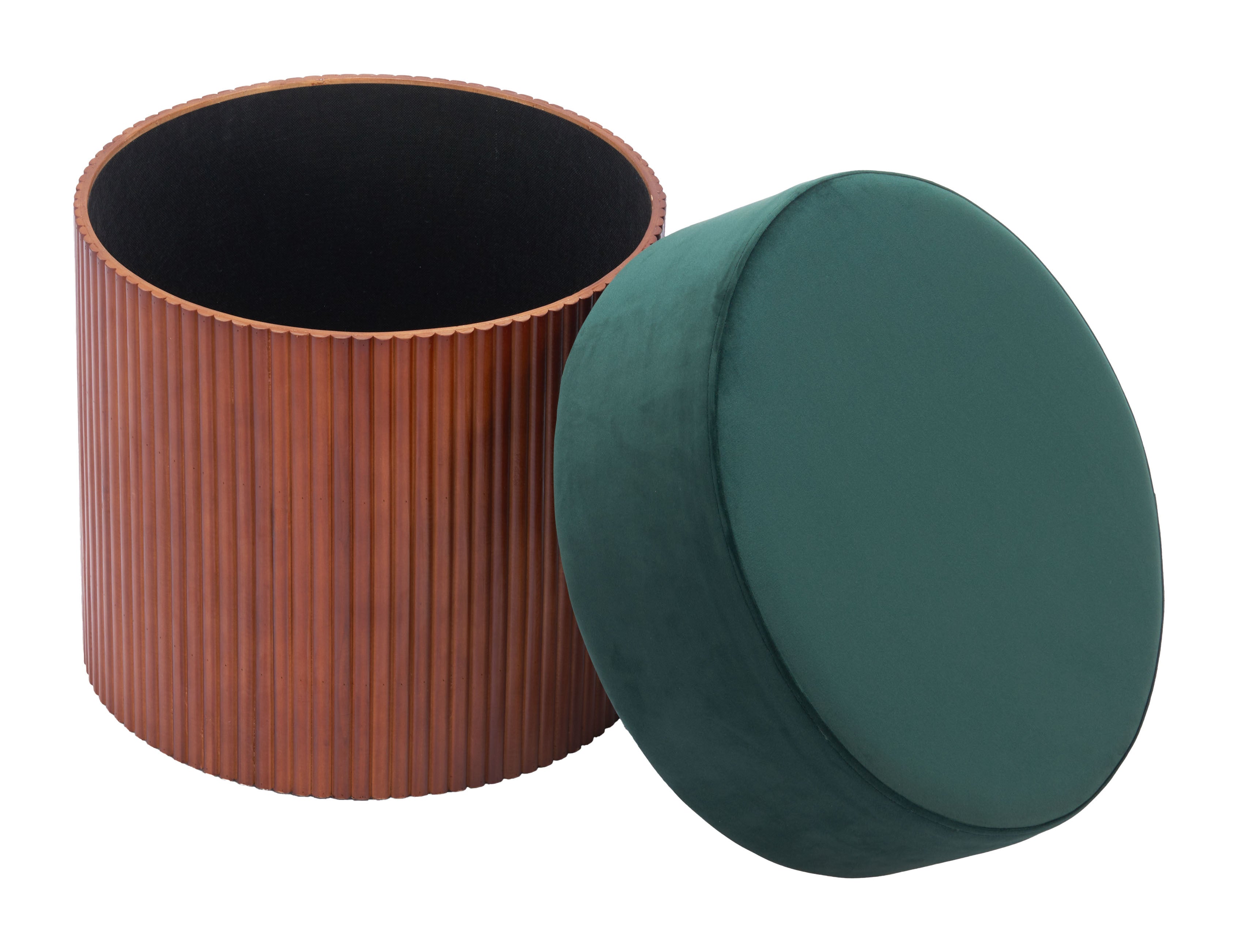 20" Green and Brown Fabric Round Ottoman-5
