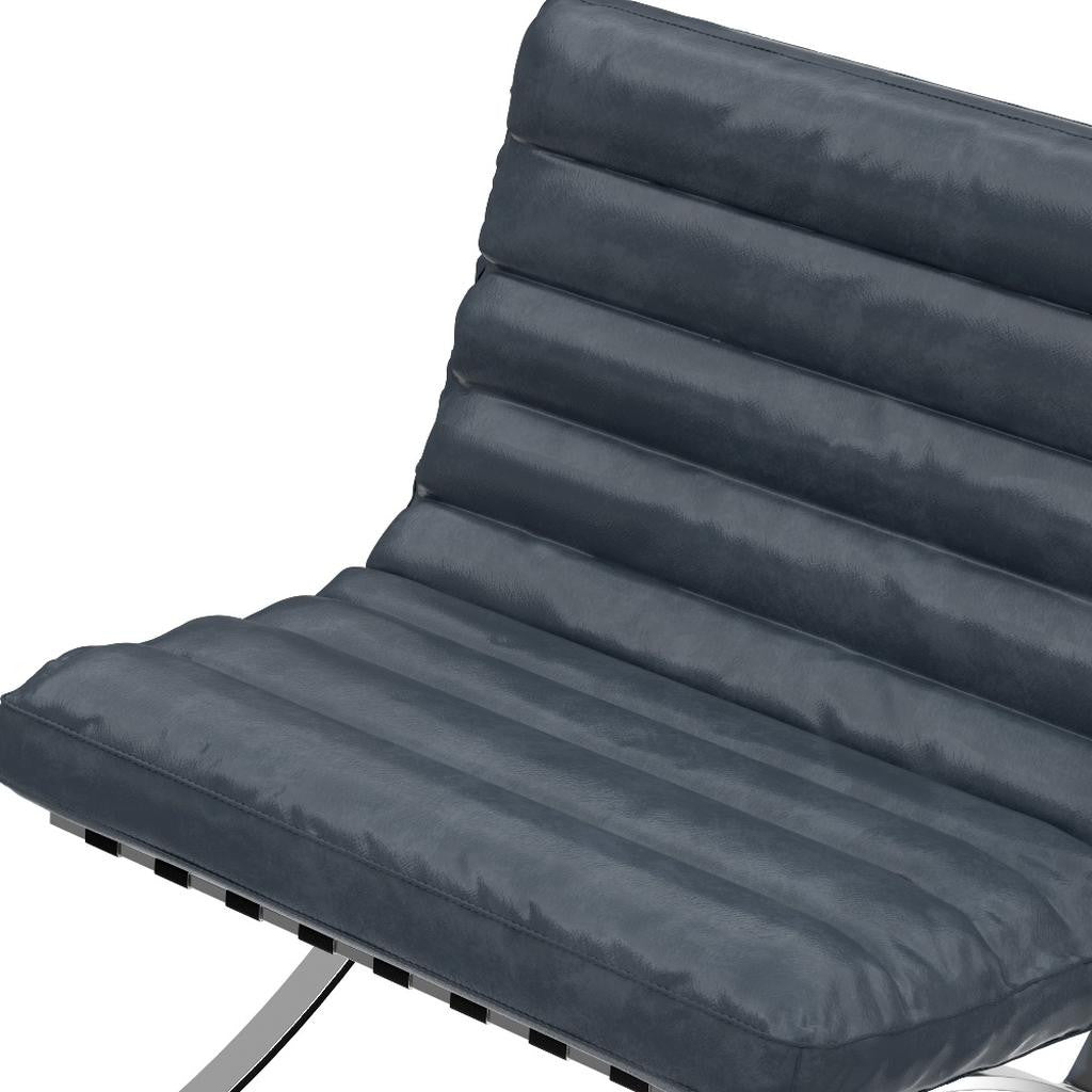 29" Blue and Silver Tufted Leather and Upholstered Folding Lounge Chair-7