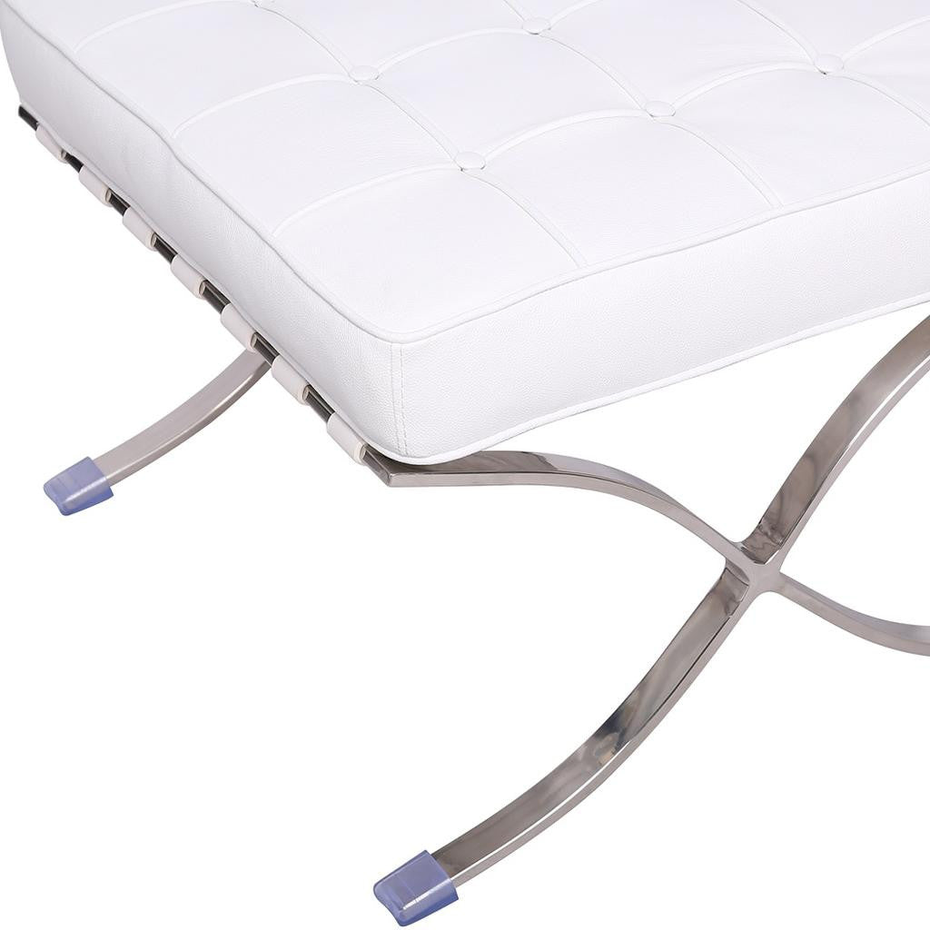 20" White and Silver Leather Tufted Ottoman-5