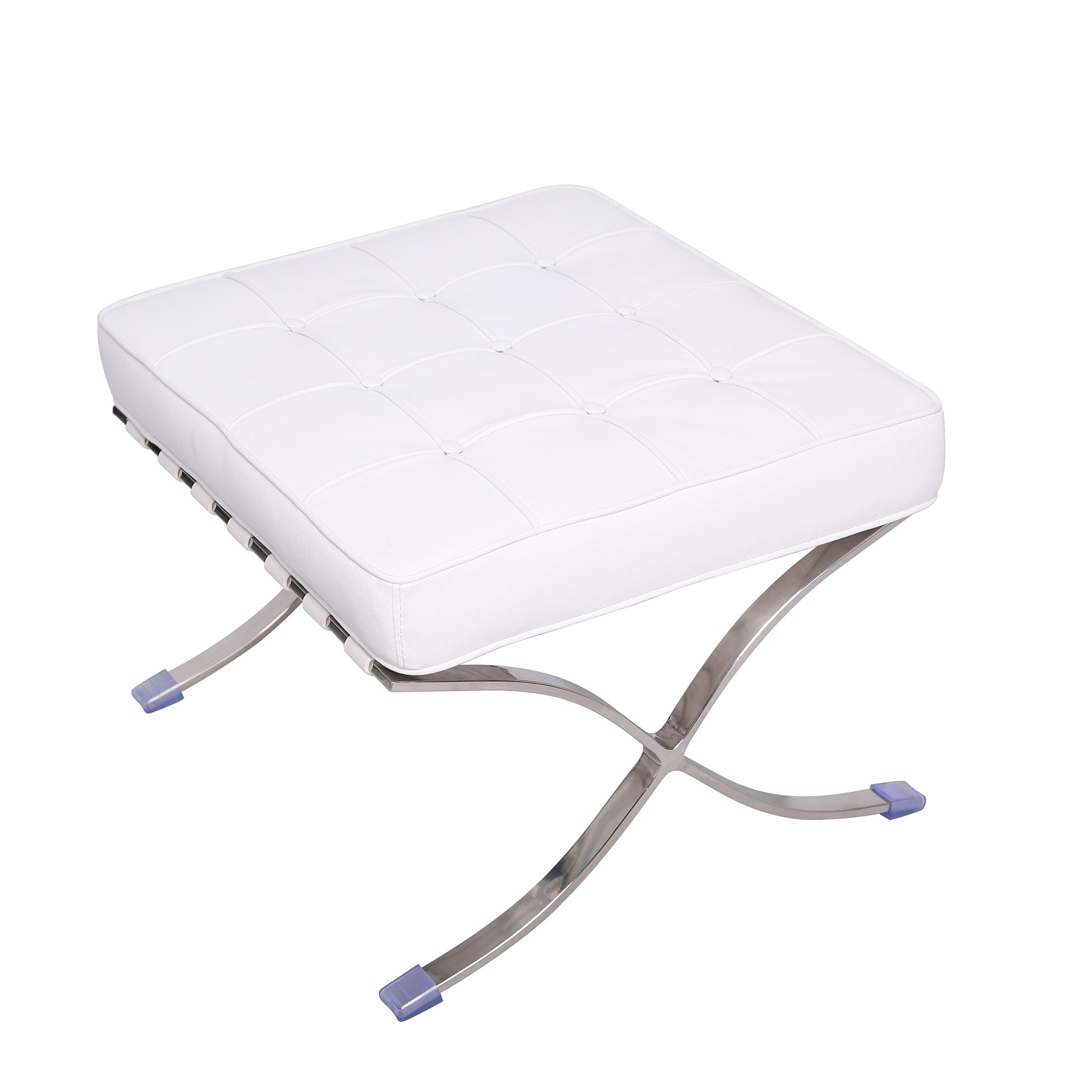 20" White and Silver Leather Tufted Ottoman-0