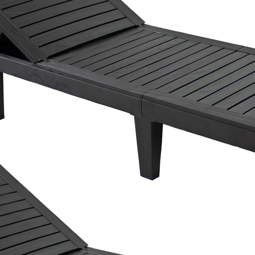 Set of Two Black Heavy Duty Resin Outdoor Chaise Lounges-4