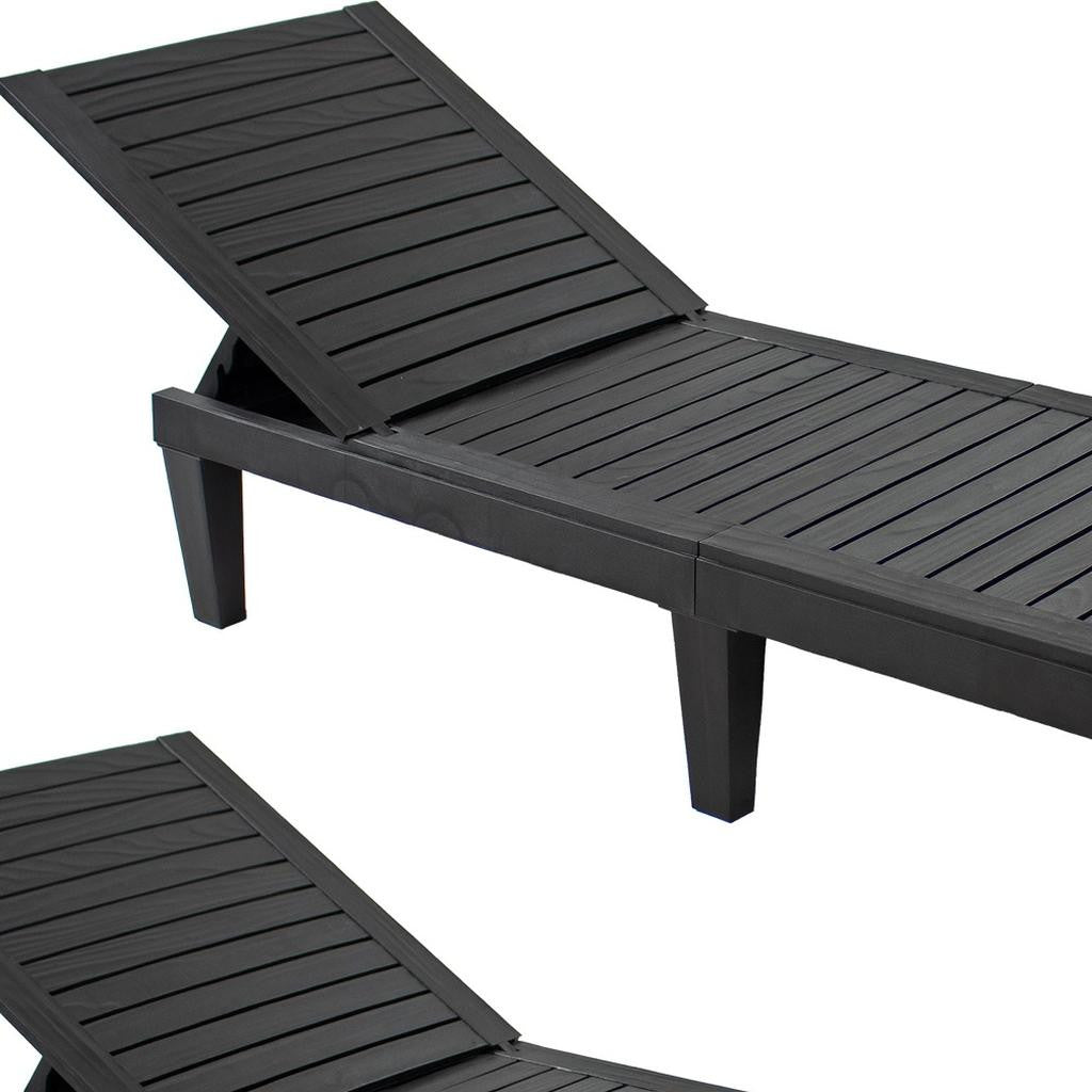 Set of Two Black Heavy Duty Resin Outdoor Chaise Lounges-5