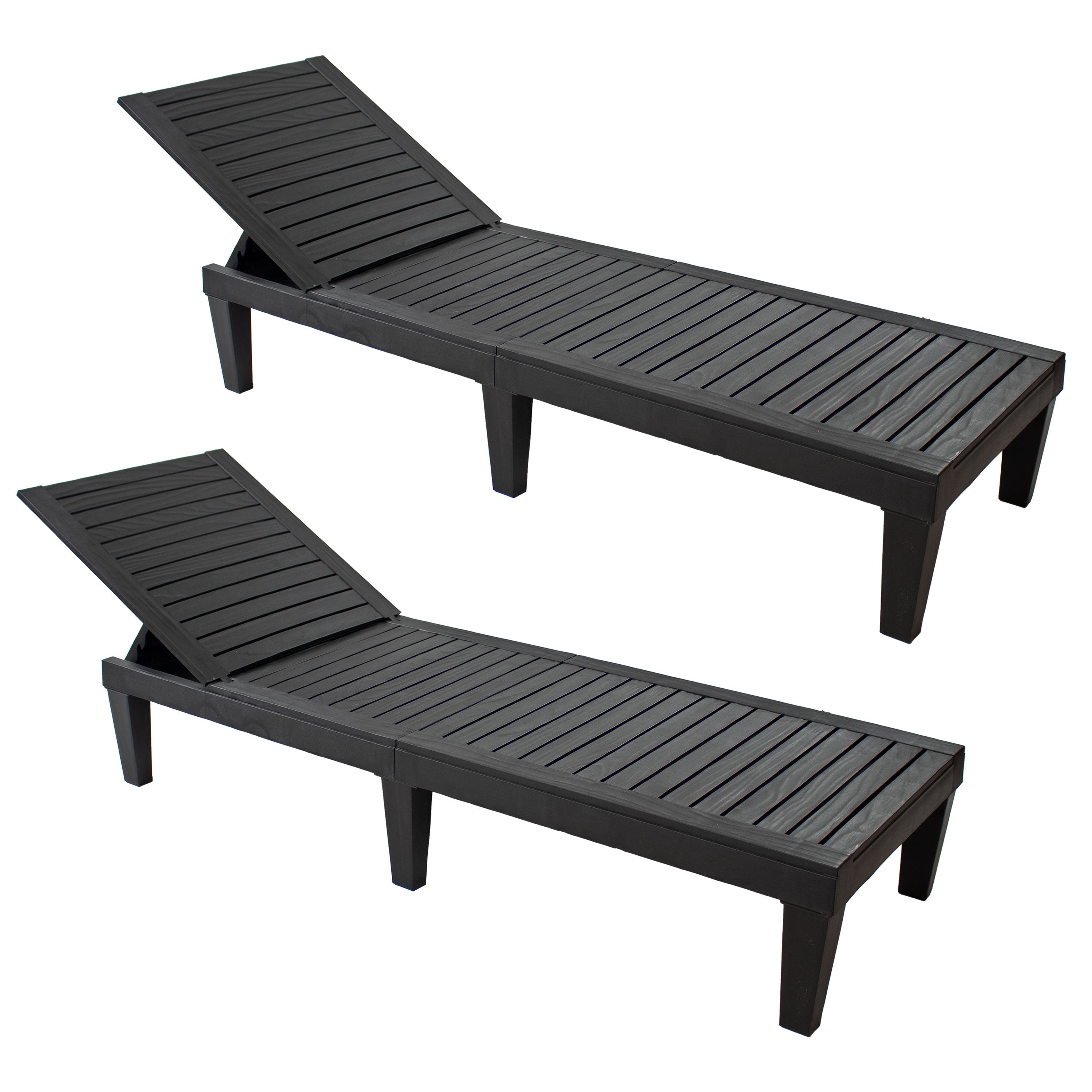 Set of Two Black Heavy Duty Resin Outdoor Chaise Lounges-1