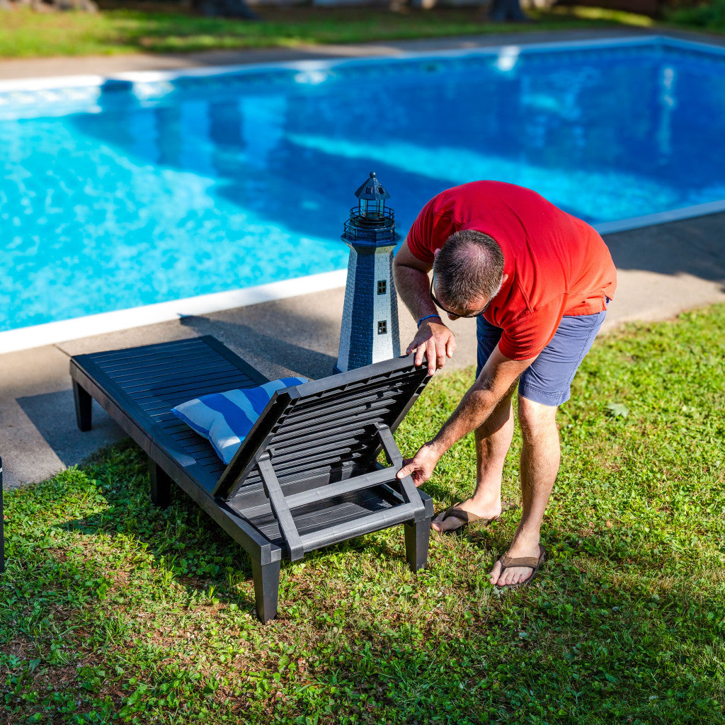 Set of Two Black Heavy Duty Resin Outdoor Chaise Lounges-8