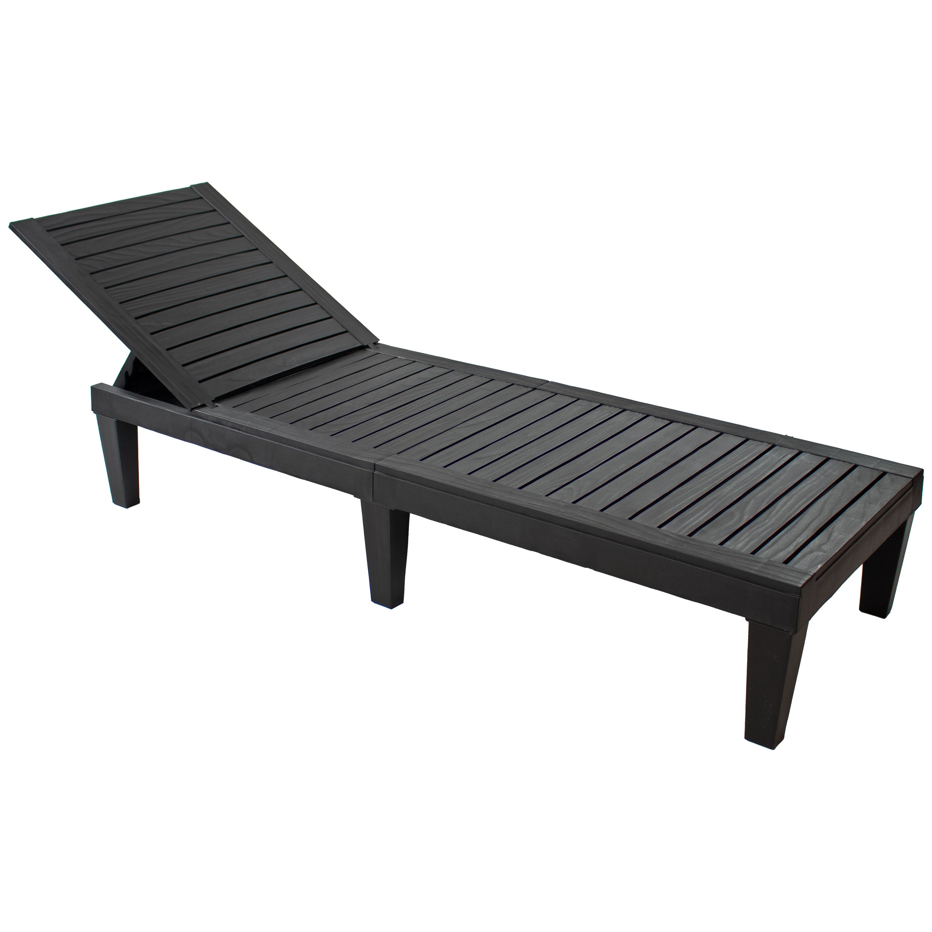 Set of Two Black Heavy Duty Resin Outdoor Chaise Lounges-3