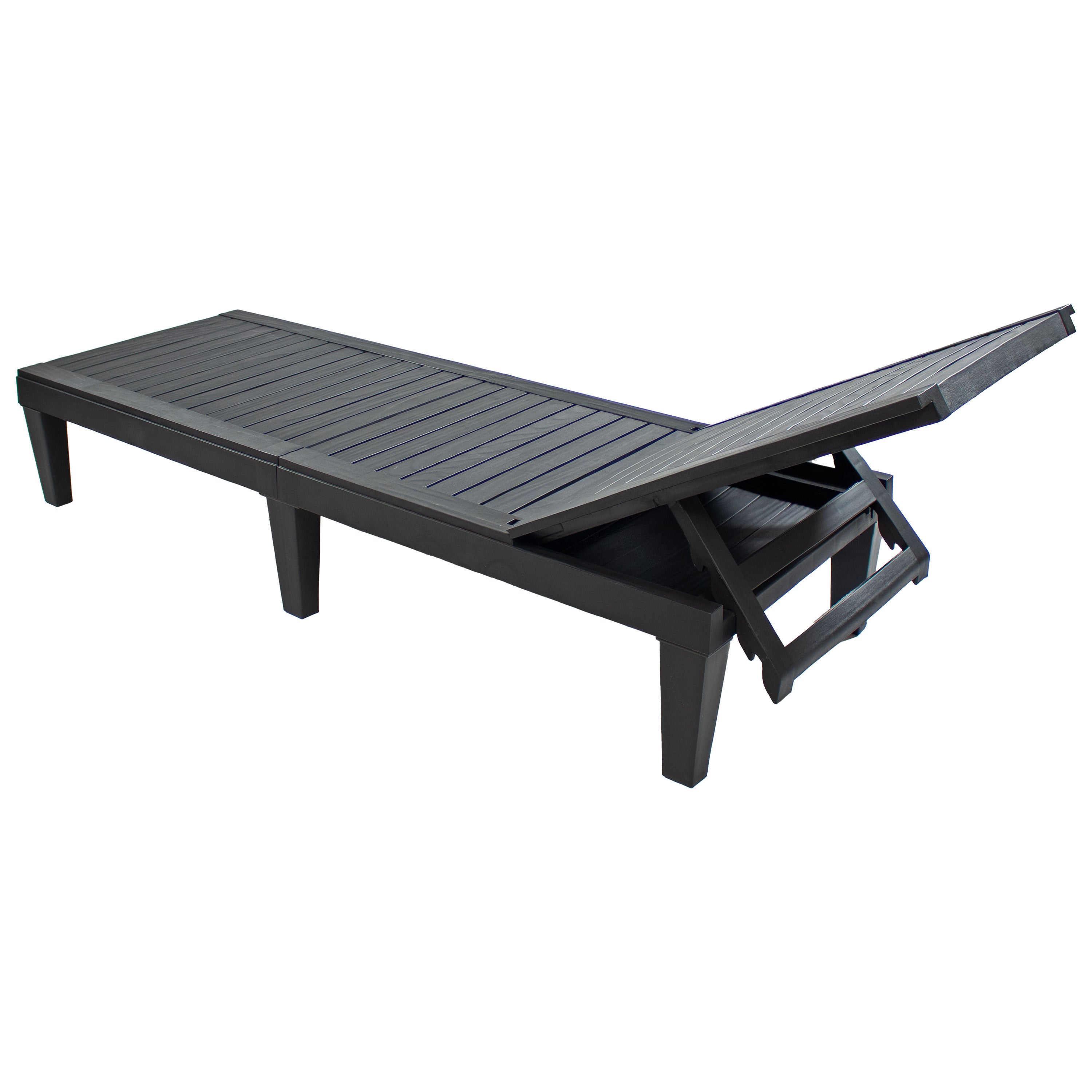 Set of Two Black Heavy Duty Resin Outdoor Chaise Lounges-2