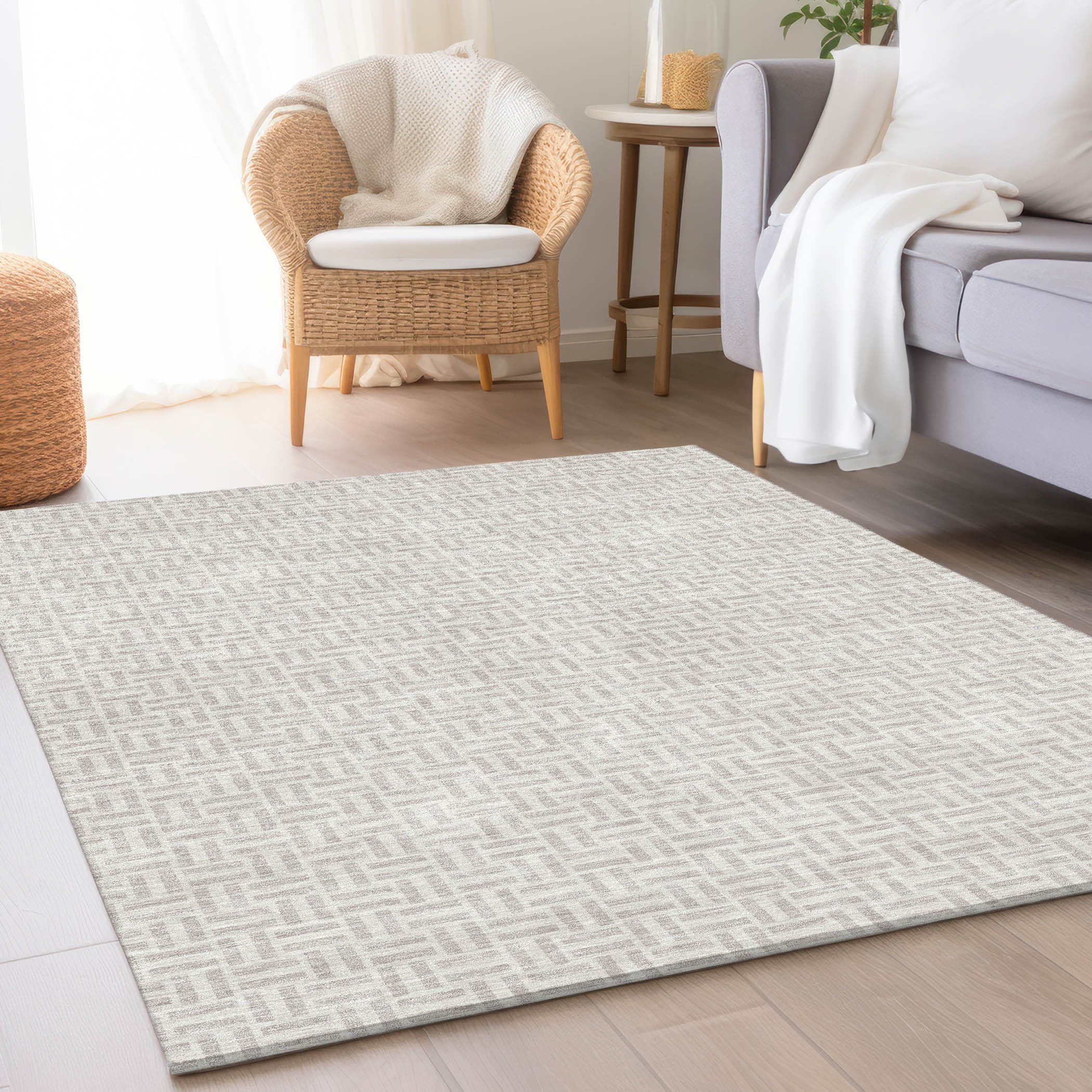 5' X 8' Taupe And Ivory Geometric Washable Area Rug With UV Protection-3