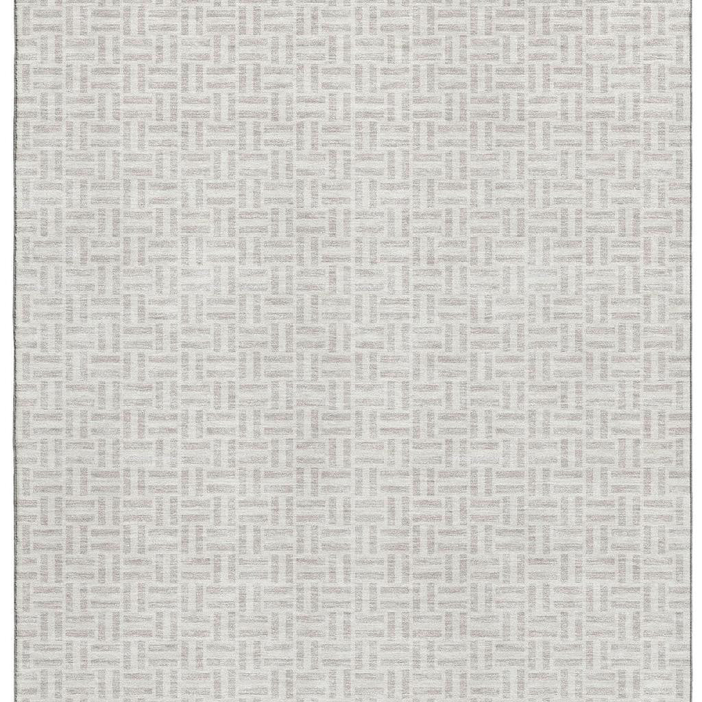 5' X 8' Taupe And Ivory Geometric Washable Area Rug With UV Protection-1