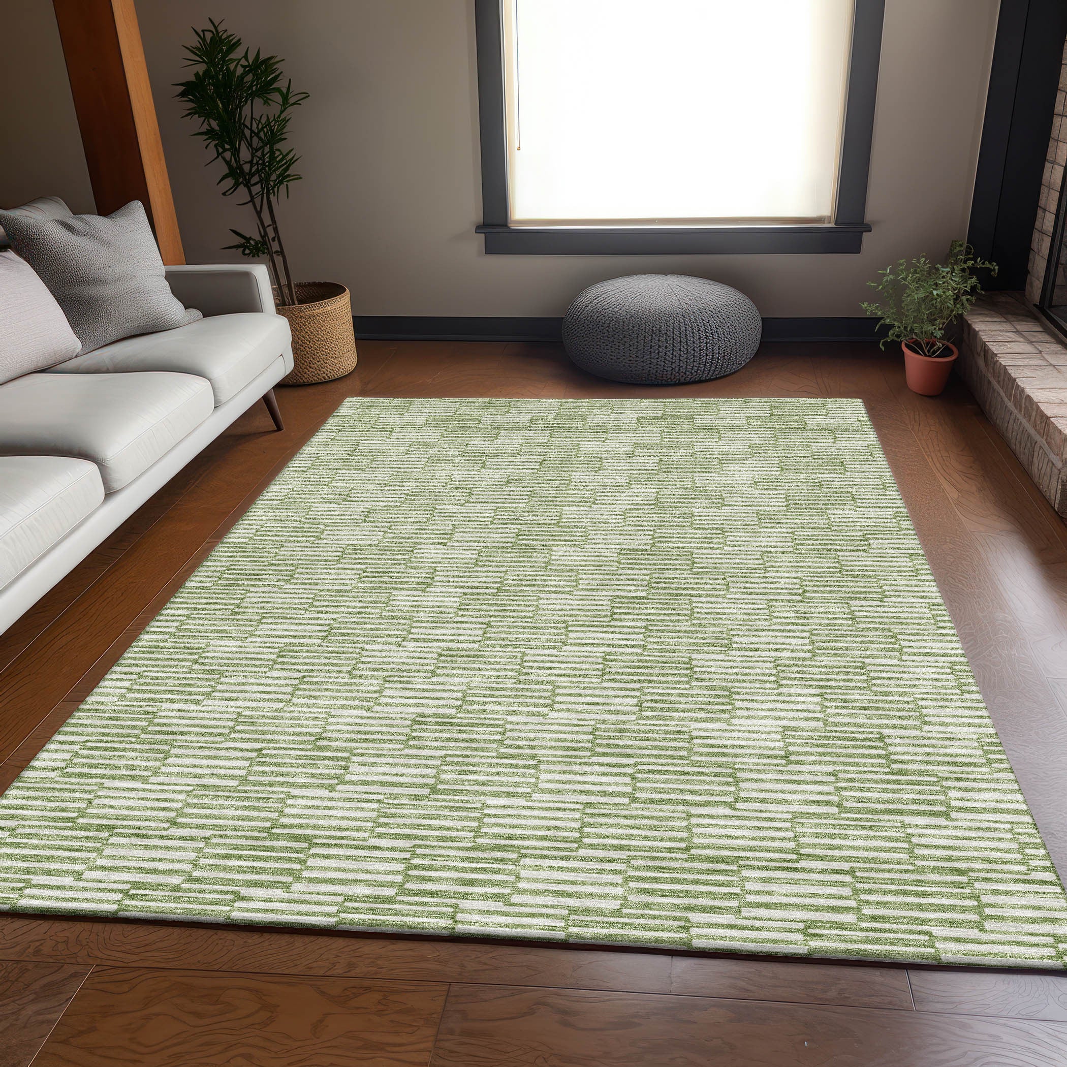 5' X 8' Green And Ivory Abstract Geometric Washable Area Rug With UV Protection-4