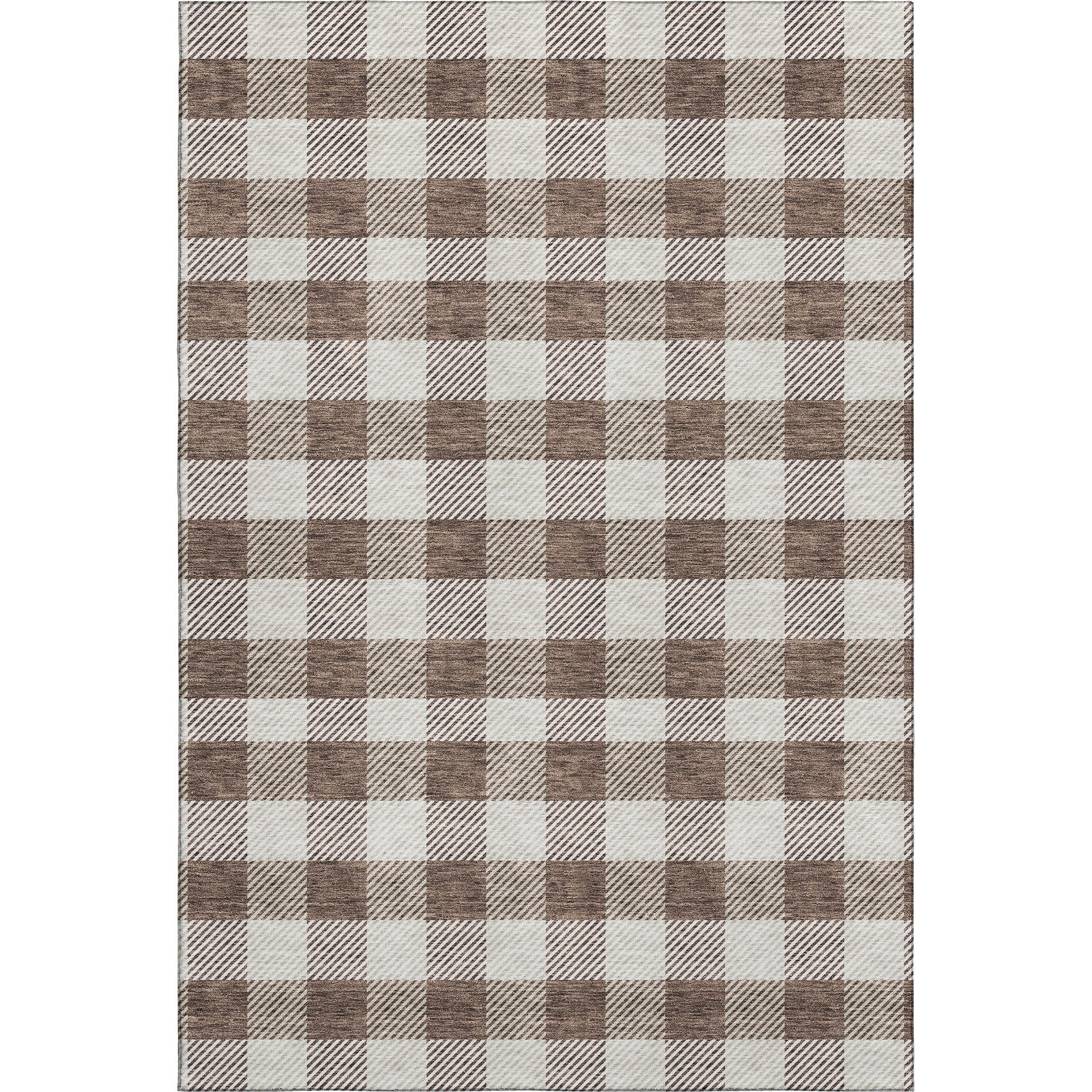 5' X 8' Brown And Beige Plaid Washable Area Rug With UV Protection-0