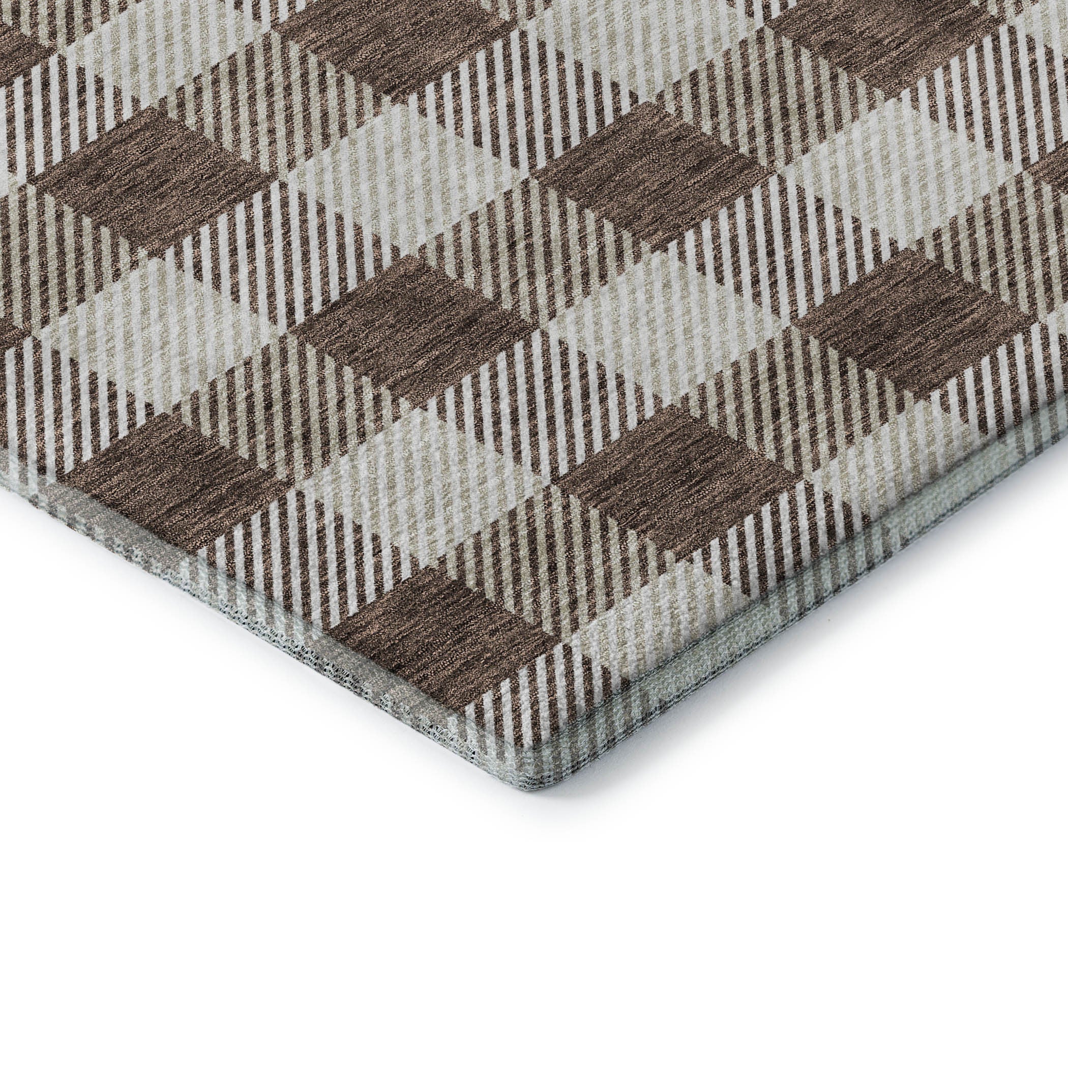 5' X 8' Brown And Beige Plaid Washable Area Rug With UV Protection-6