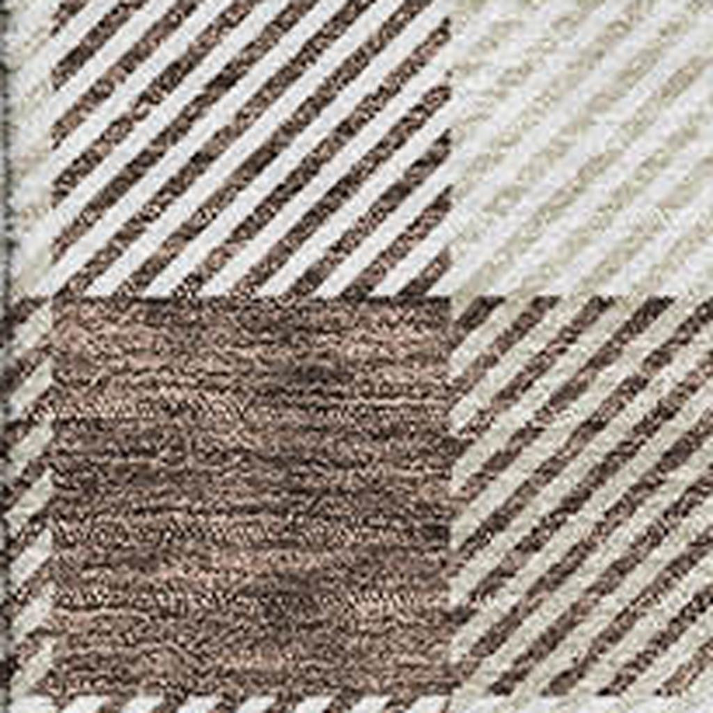 5' X 8' Brown And Beige Plaid Washable Area Rug With UV Protection-1