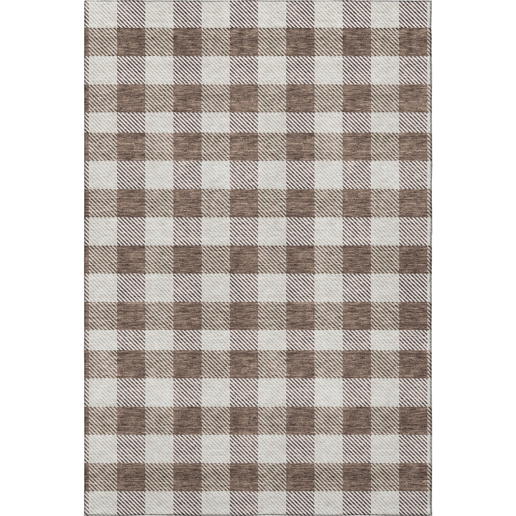 5' X 8' Brown And Beige Plaid Washable Area Rug With UV Protection-2