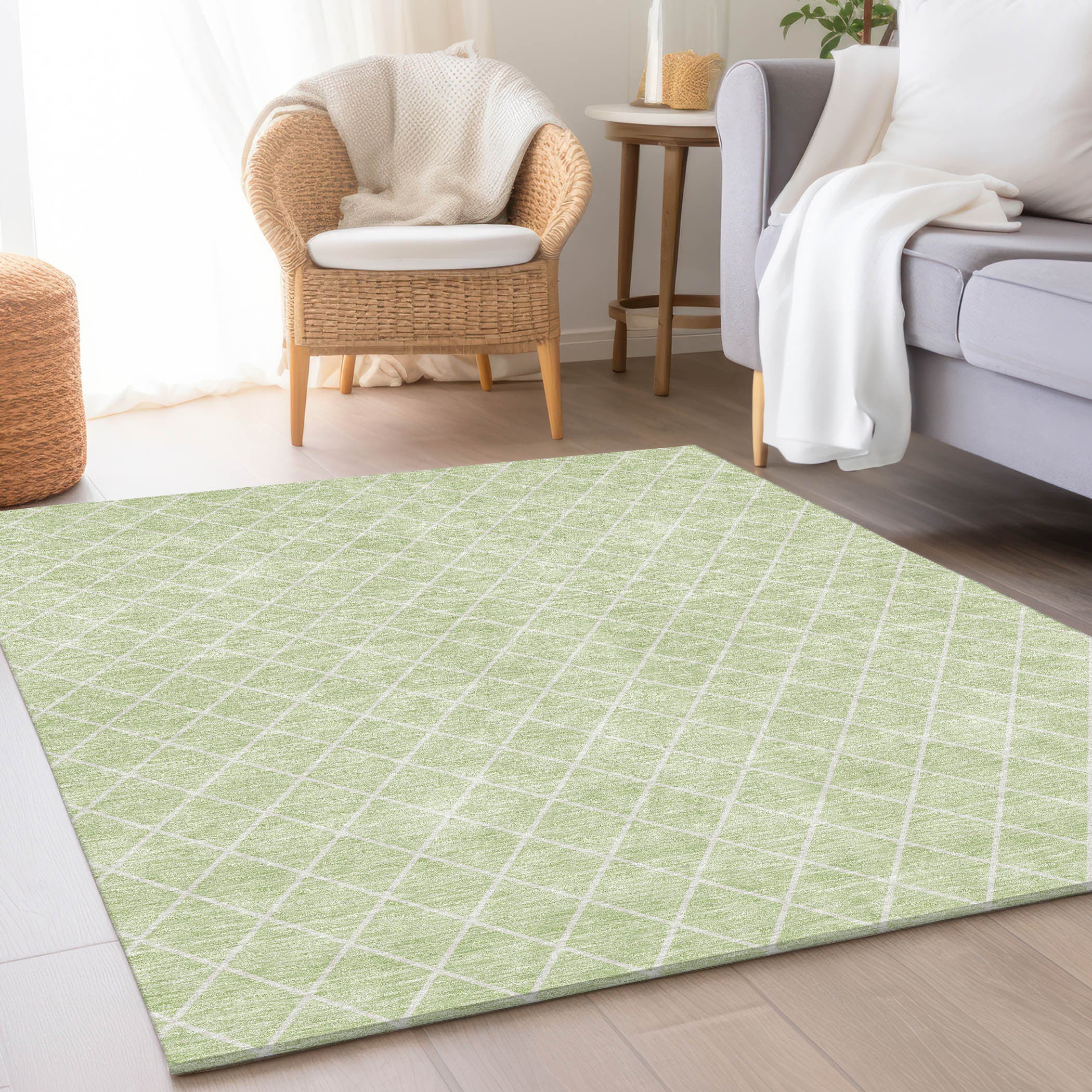 5' X 8' Mint Green And Ivory Geometric Washable Area Rug With UV Protection-2