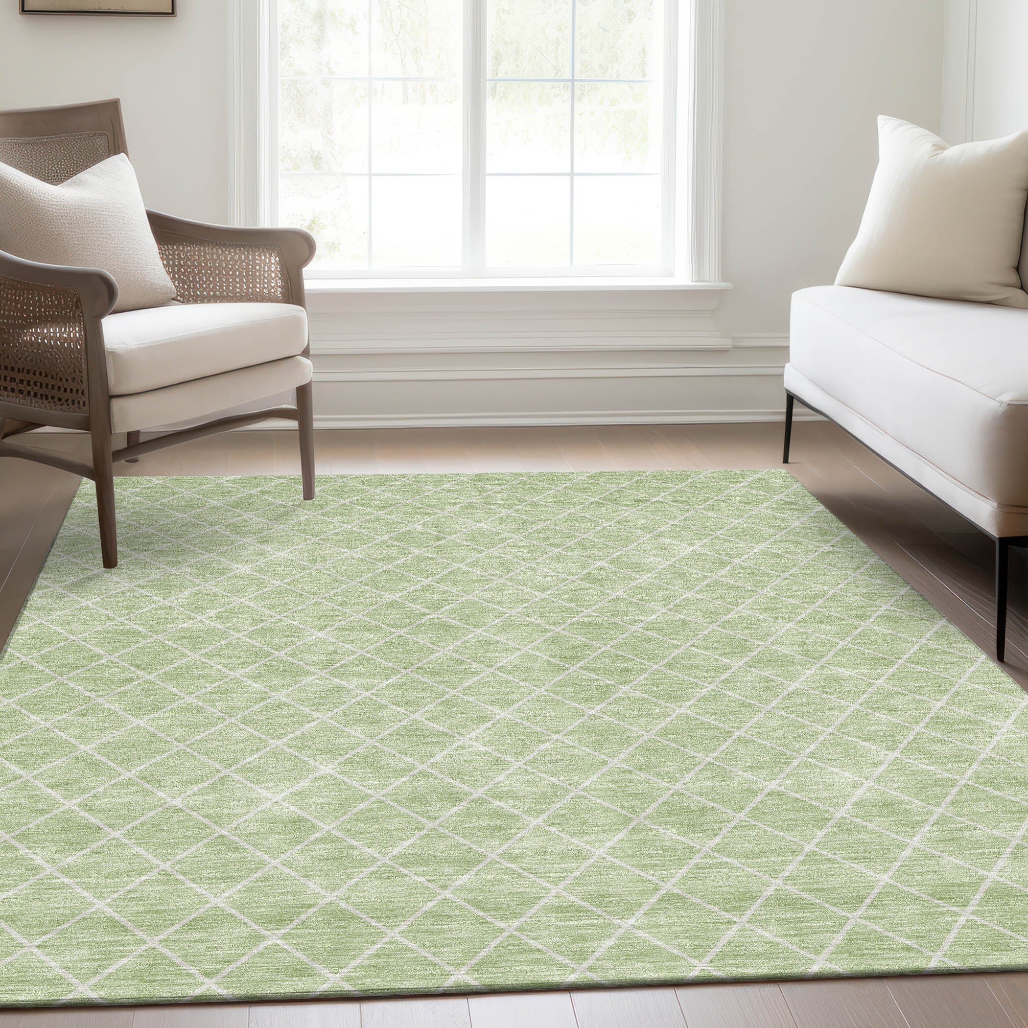 5' X 8' Mint Green And Ivory Geometric Washable Area Rug With UV Protection-3