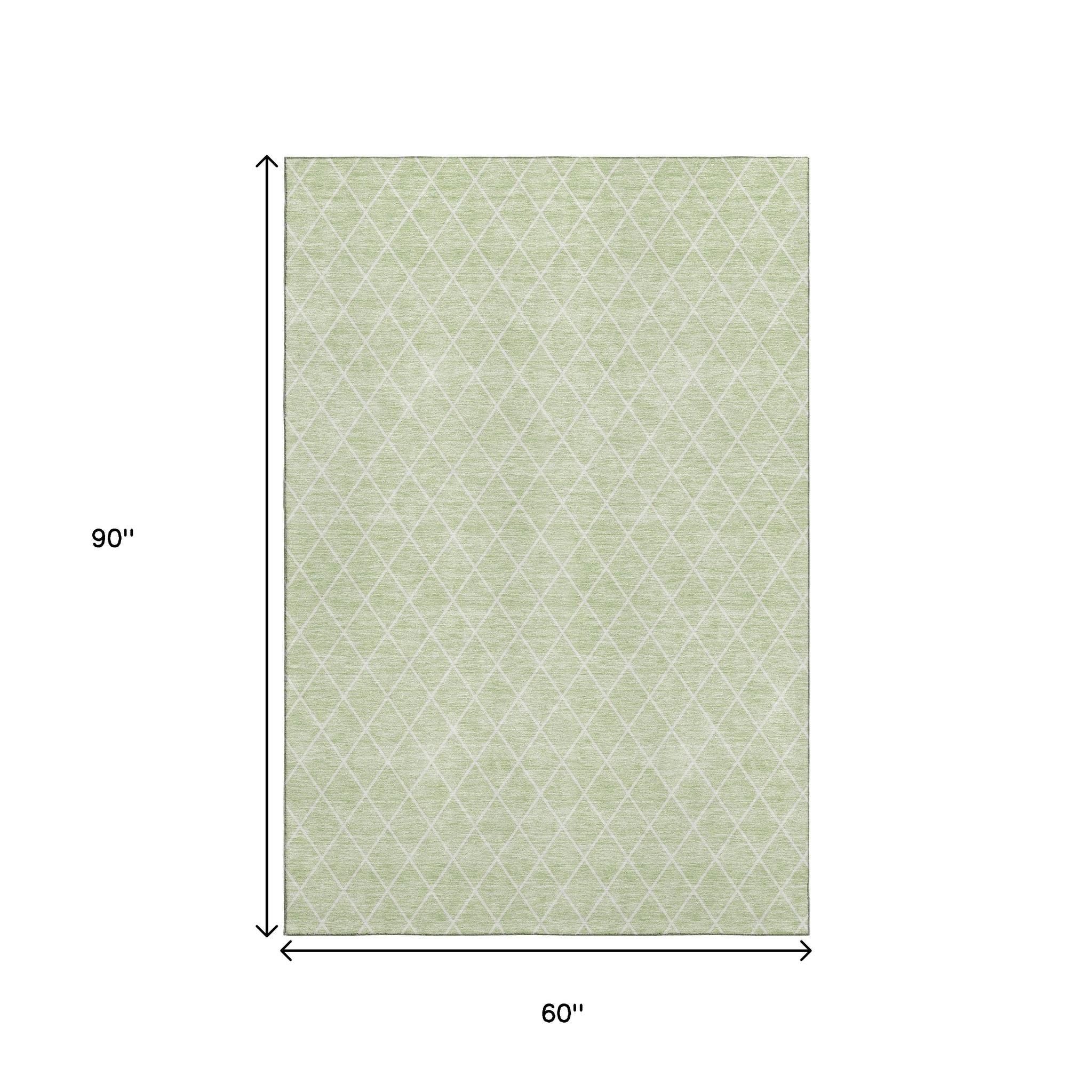 5' X 8' Mint Green And Ivory Geometric Washable Area Rug With UV Protection-8