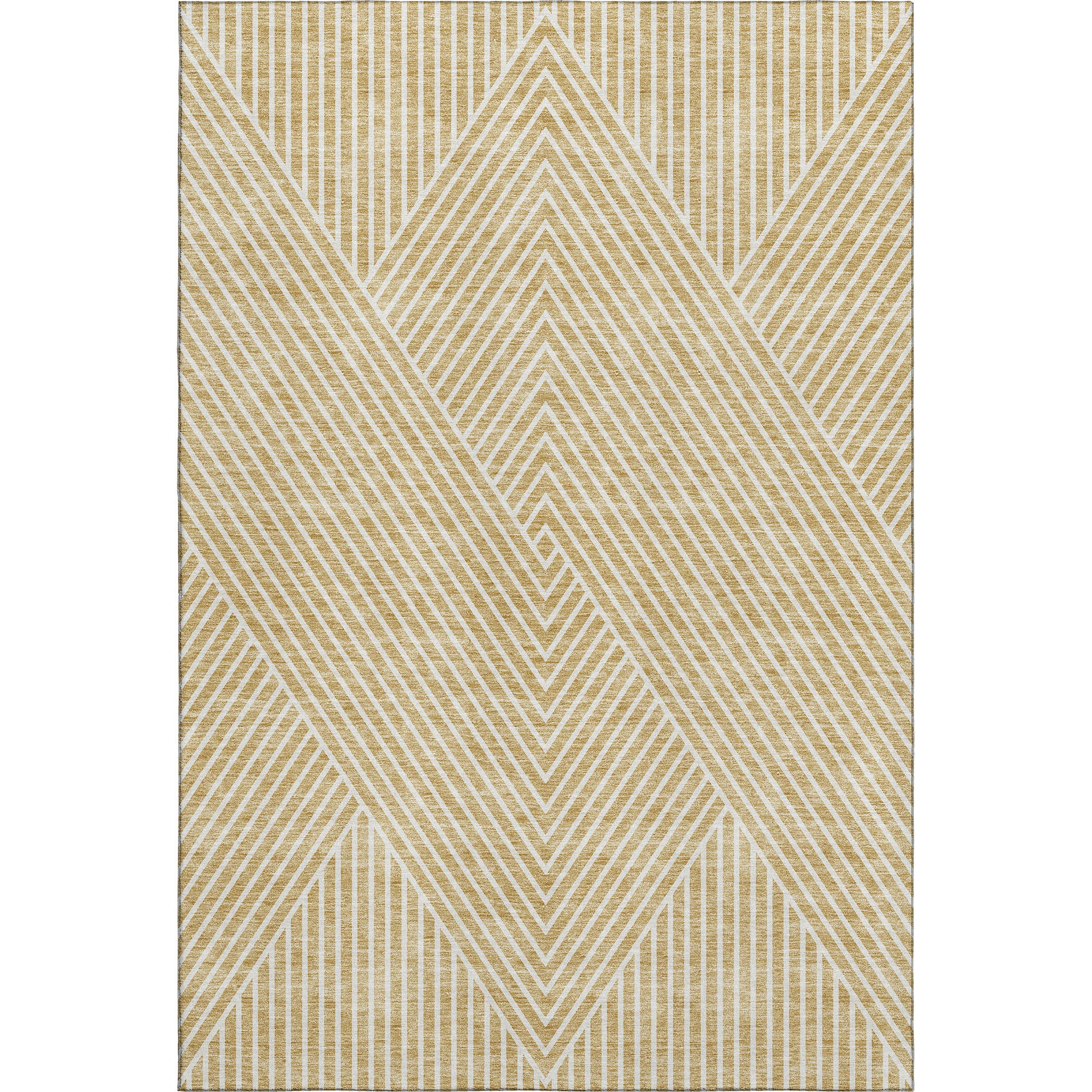 3' X 5' Gold And Ivory Geometric Washable Area Rug With UV Protection-0