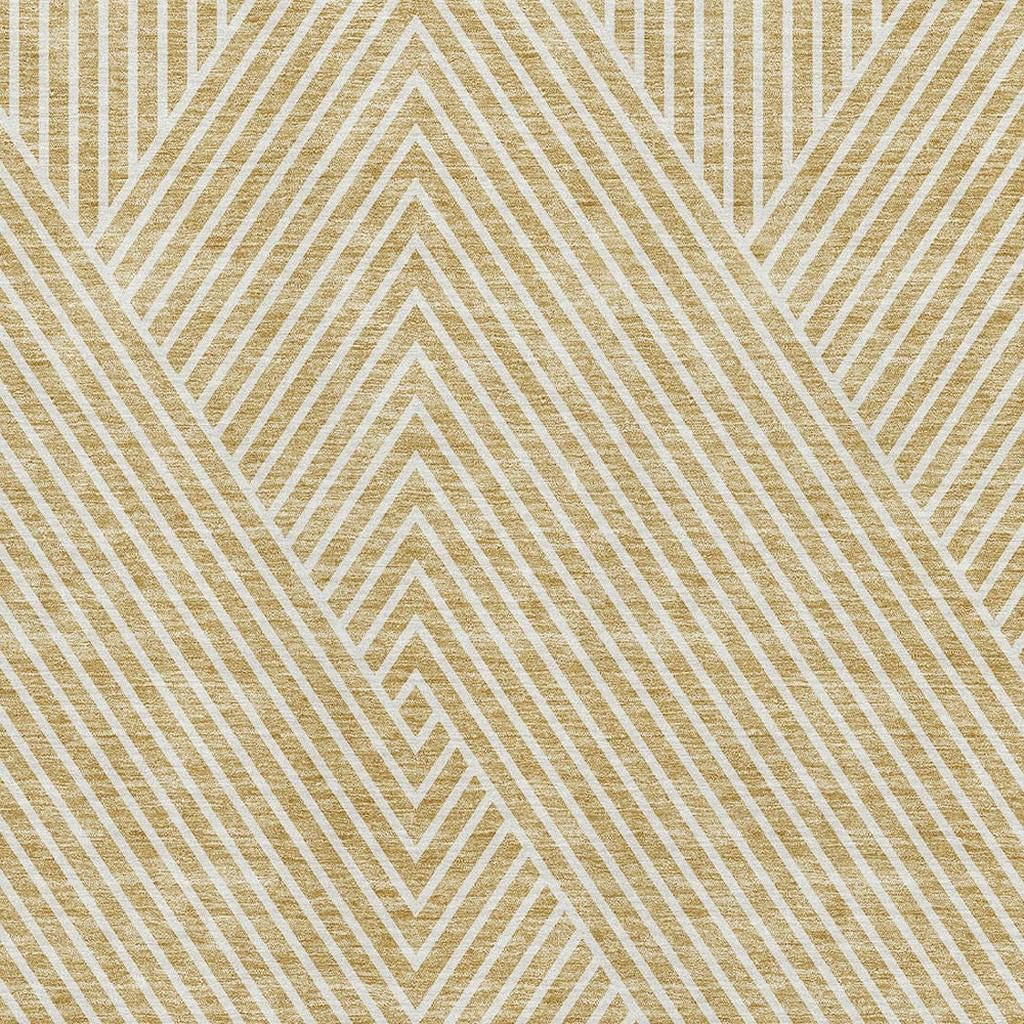 3' X 5' Gold And Ivory Geometric Washable Area Rug With UV Protection-1