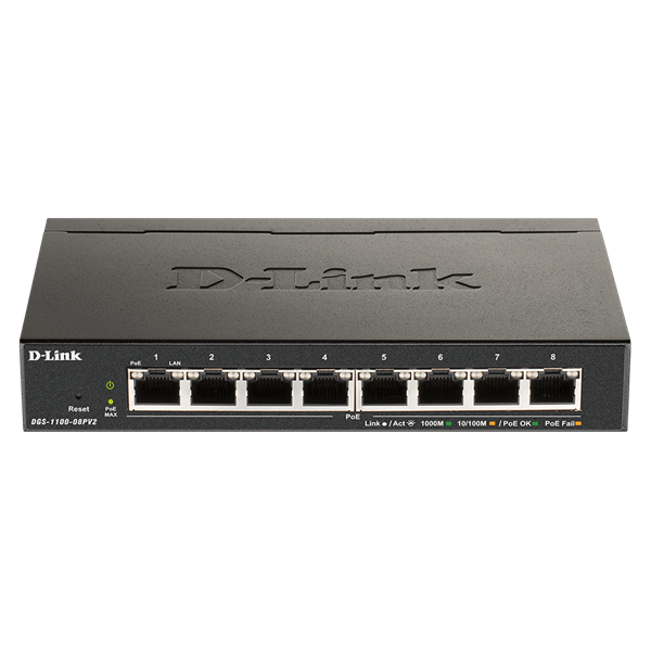 D-Link DGS-1100-08V2 Zarządzany L2 Gigabit Ethernet (10/100/1000) Czarny (DGS-1100-08V2/E)-0