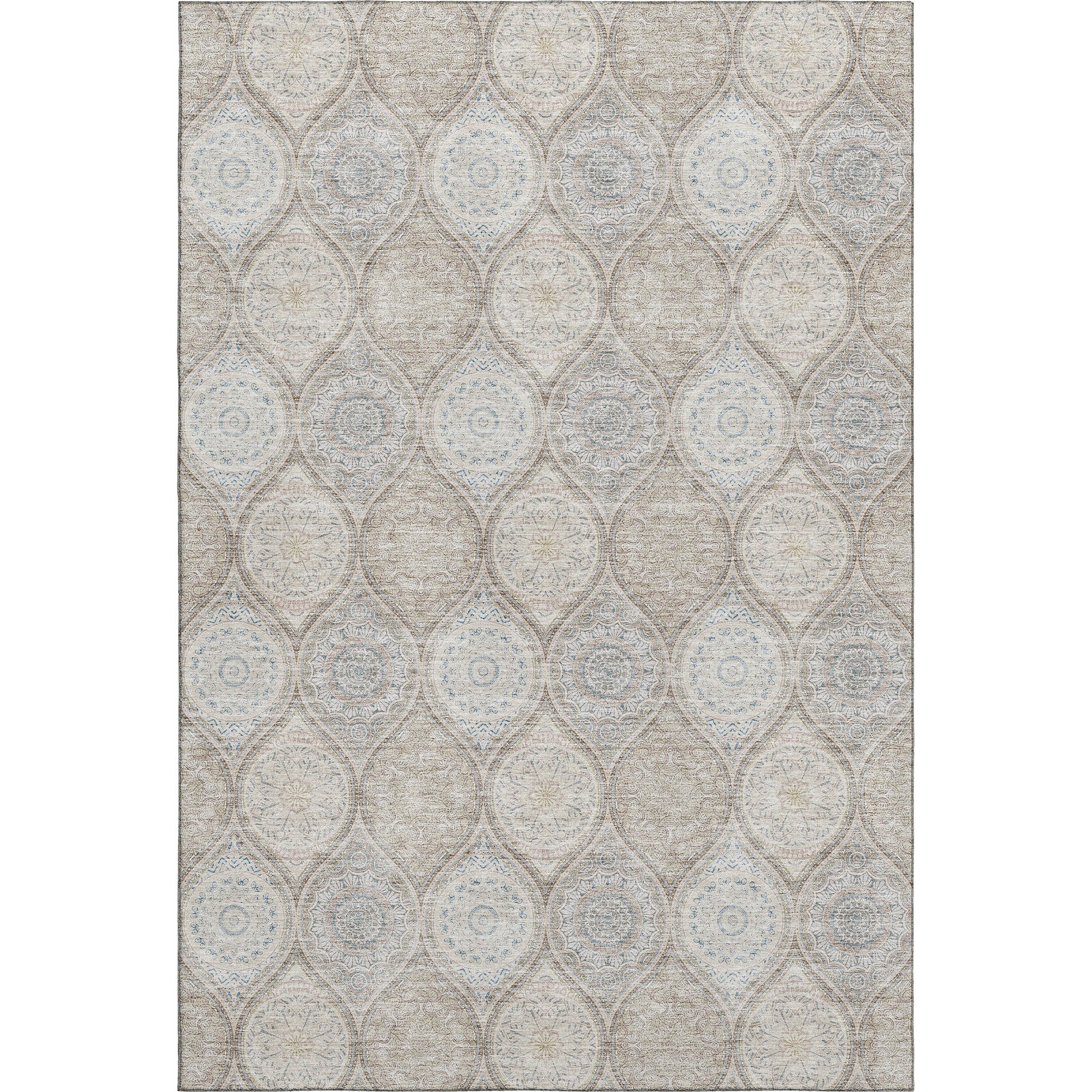 5' X 8' Taupe Beige And Ivory Ogee Washable Area Rug With UV Protection-0