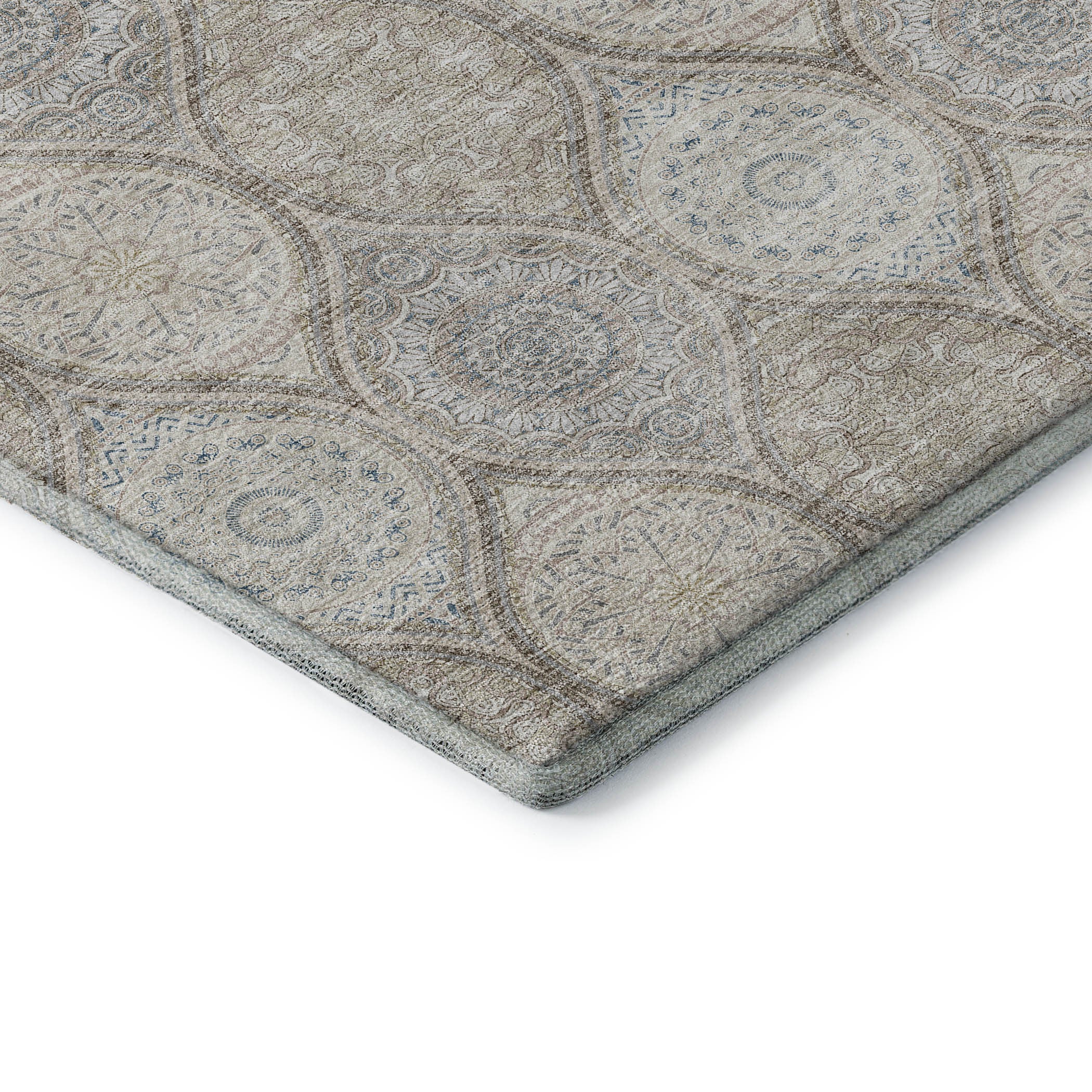 5' X 8' Taupe Beige And Ivory Ogee Washable Area Rug With UV Protection-6