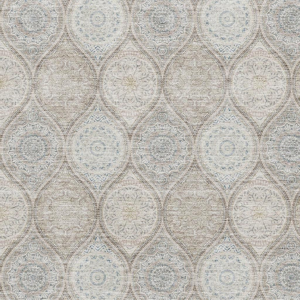 5' X 8' Taupe Beige And Ivory Ogee Washable Area Rug With UV Protection-1