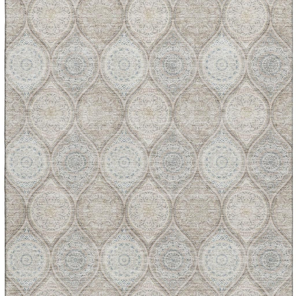 5' X 8' Taupe Beige And Ivory Ogee Washable Area Rug With UV Protection-2