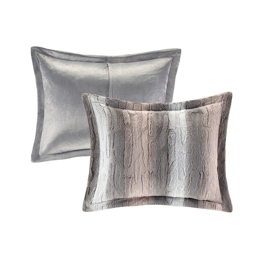 Set of Four Gray And Pink Striped King Ring Stitch Polyester Sham And Comforter-3