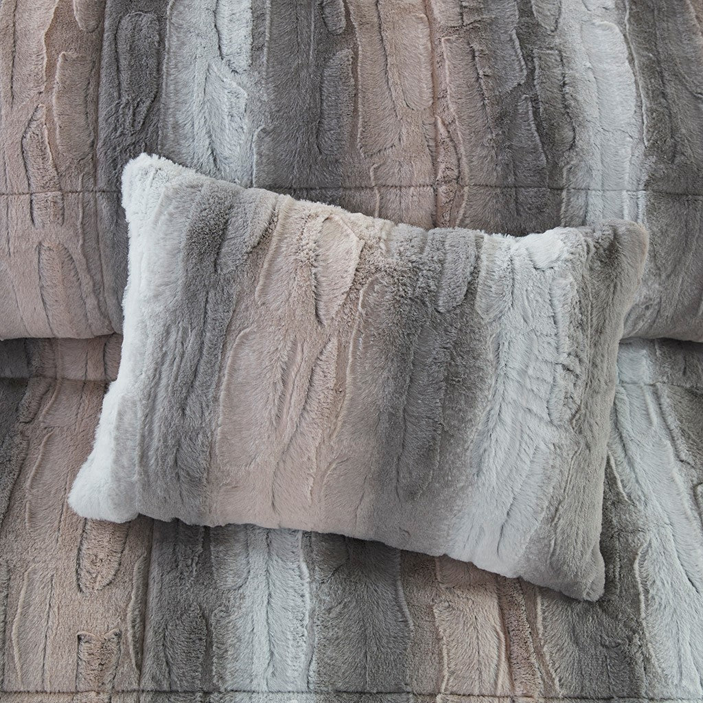 Set of Four Gray And Pink Striped King Ring Stitch Polyester Sham And Comforter-7