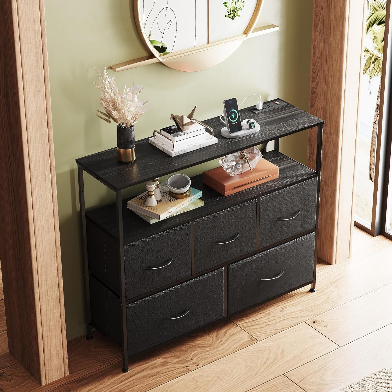 Dresser TV Stand Black With Built In Charging Station-3