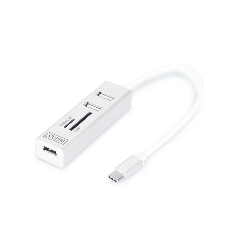 HUB USB 2.0, 3 порта, Type C, SD слот, micro SD, Digitus (DA-70243)-0