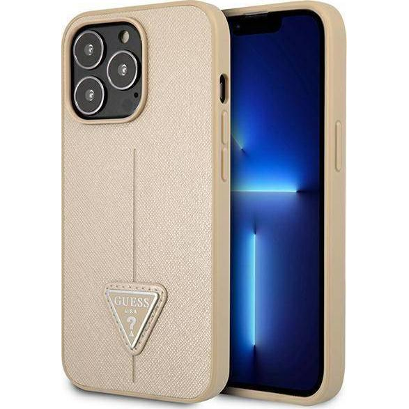 Guess Saffiano Triangle Apple iPhone 13 Pro hátlap tok, bézs (GUE1655BEI)-0