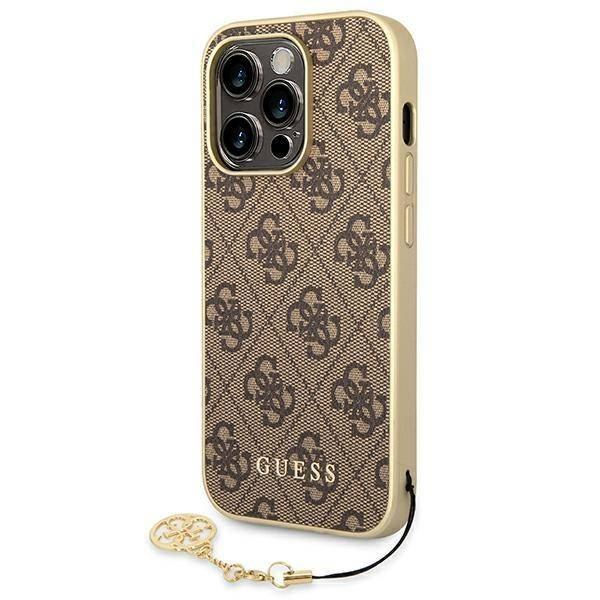 Husa de protectie Guess 4G Charms pentru iPhone 14 Pro, Maro (GUHCP14LGF4GBR)-0