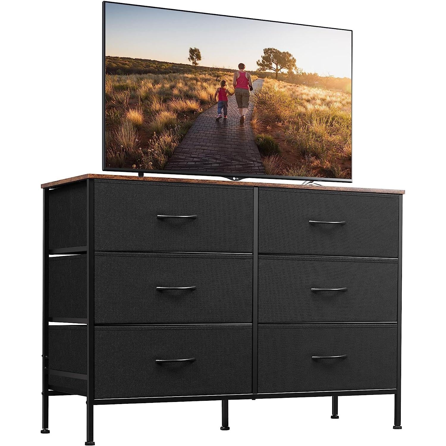 Black Rustic Dresser With TV Stand And Six Drawers-1