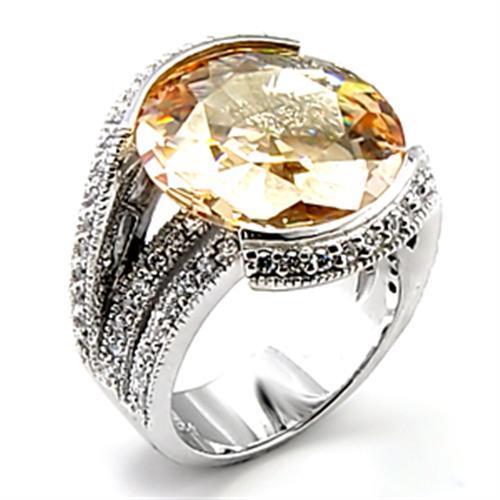 6X045 - Rhodium Brass Ring with AAA Grade CZ  in Champagne-0