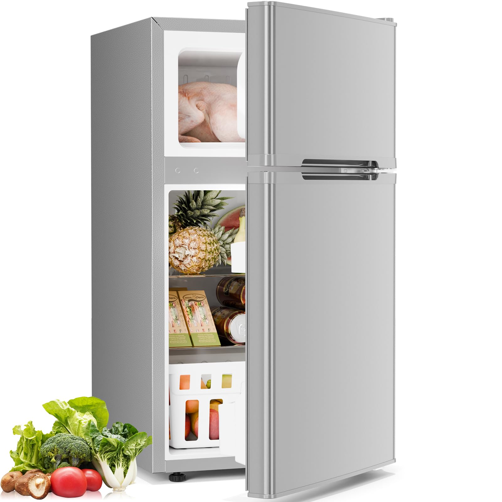Antarctic Star Compact Refrigerator with Freezer,2 Door Mini Fridge,Ad ...