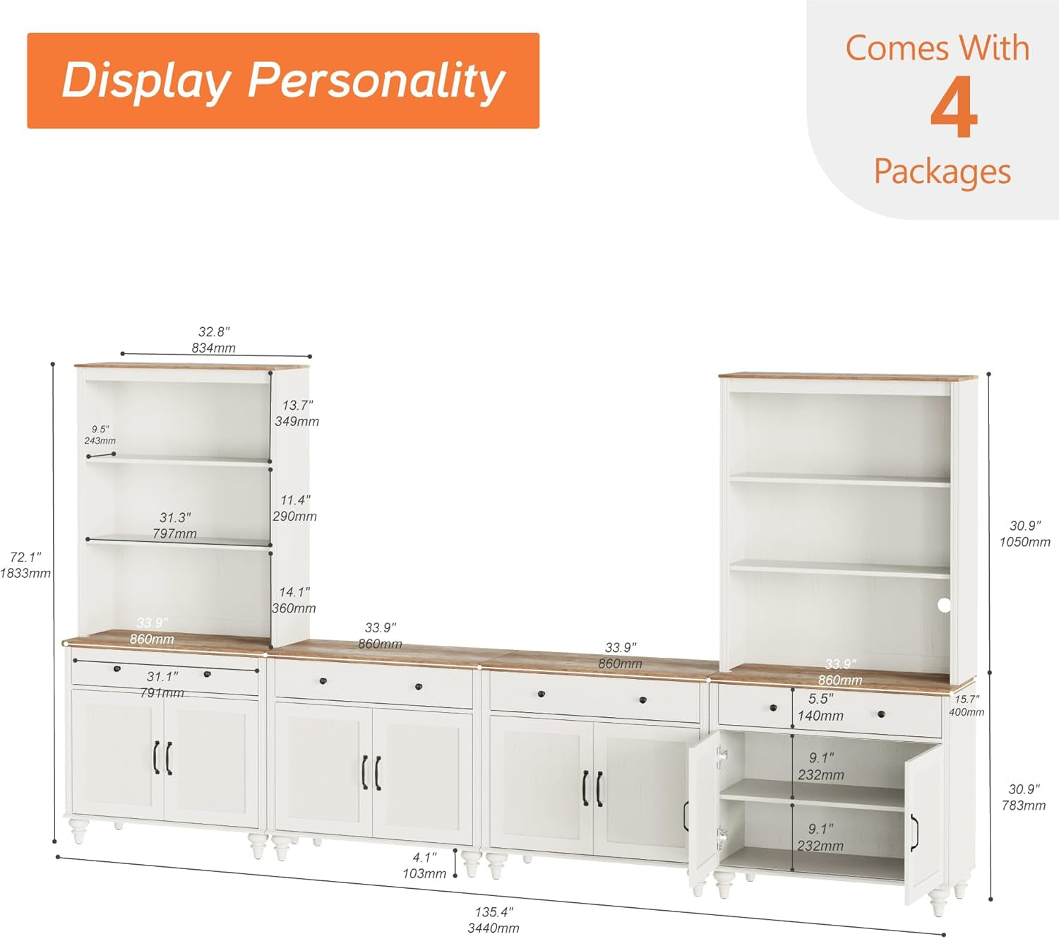 Farmhouse TV Stand For 75 Inch TV Off White 8 Doors-2