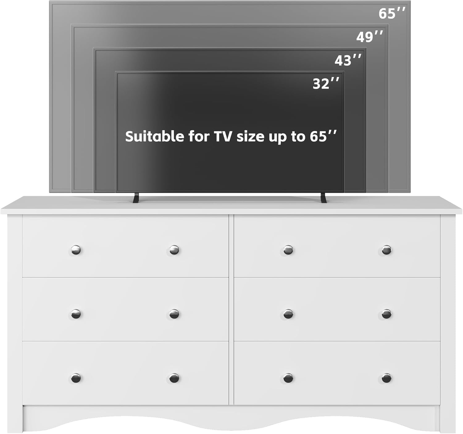 6 Drawer Dresser and TV Stand in White for 65 Inch TV-4