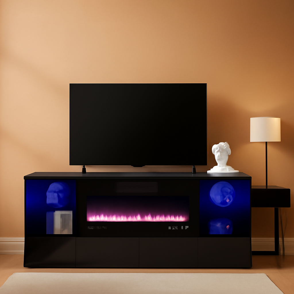 40 Inch TV Stand With Electric Fireplace And LED Lights-0