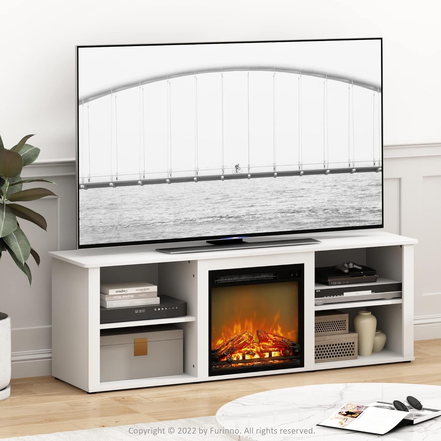 Modern 70 Inch TV Stand With Electric Fireplace-2