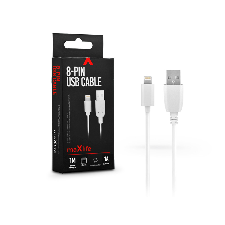 Кабел за данни Maxlife, USB - Lightning 1.0 м 1A, Бял (TF-0113)-0