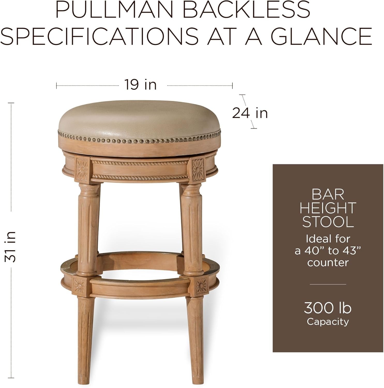 Pullman 31 Inch Tall Bar Height Upholstered Backless Barstool in Weathered Oak Finish with Avanti Brown Vegan Leather Cushion Seat-1