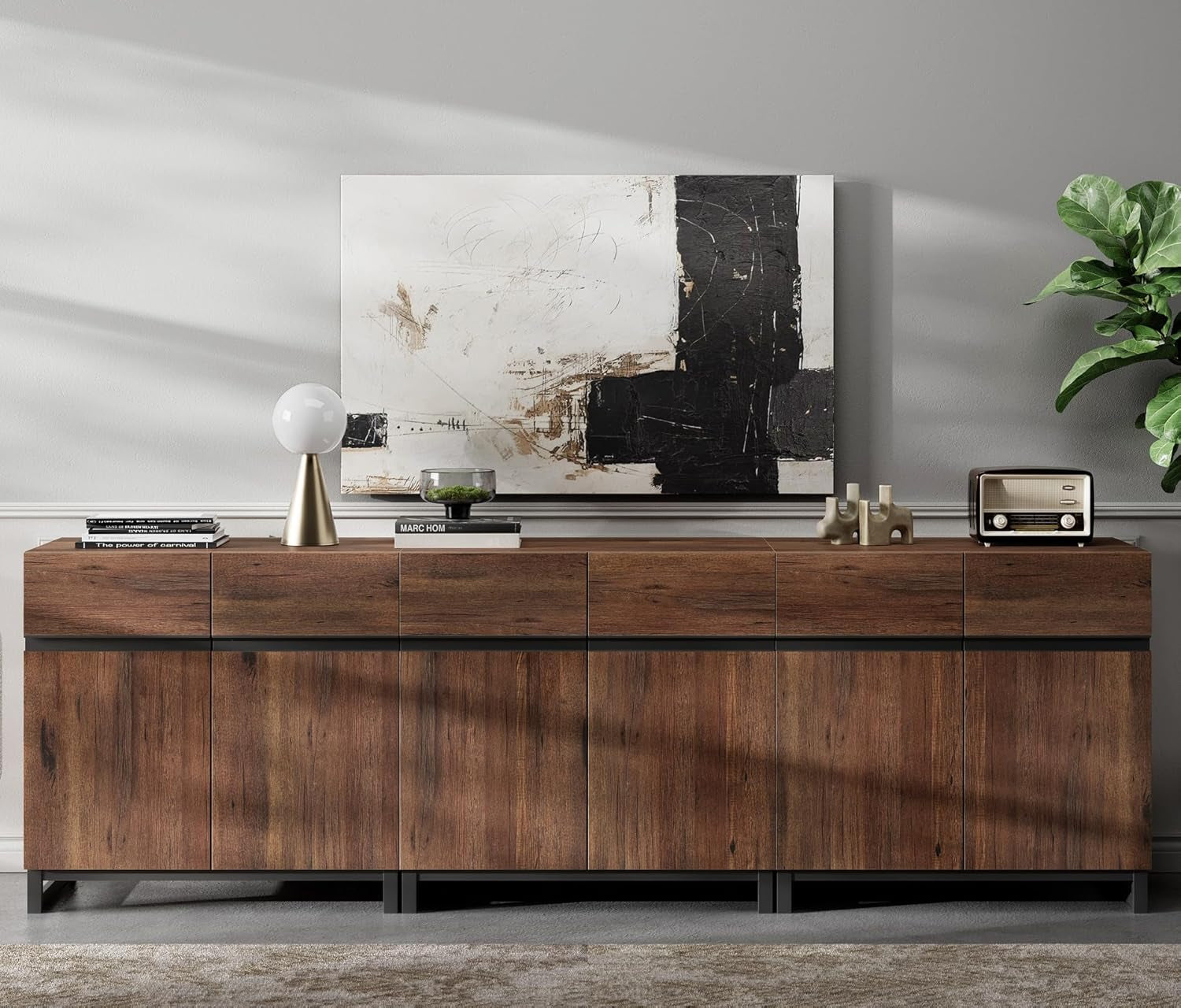 Brown 3 In 1 TV Stand For 100 Inch TV Adjustable Shelves Metal Base-2